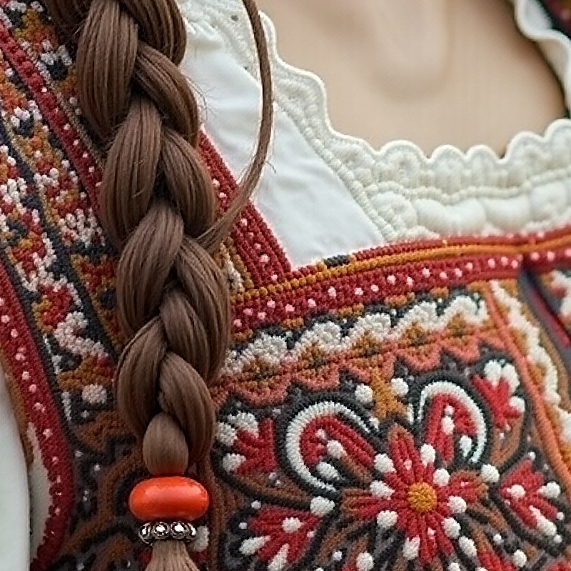 A 800 by 800 pixel window of the same image at full resolution: embroidery, stitch by stitch